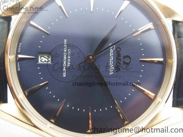 0414 Snug Seamaster Edizione Venezia RG Best Edition Blue Dial On Leather Strap A 8126